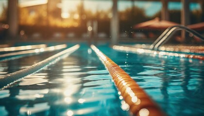 Invigorating Swim. Sparkling Pool with Lanes Ready for Swimmers 