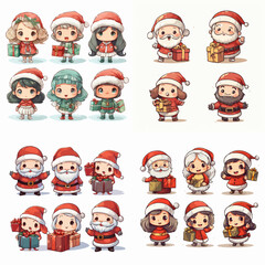 cartoon, christmas, vector, santa, illustration, boy, character, set, holiday, face, people, kid, xmas, claus, icon, santa claus, avatar, hat, fun, smile, child, seamless, winter, collection, celebrat