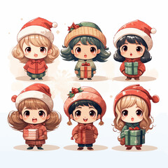 christmas, cartoon, santa, vector, boy, set, xmas, elf, people, holiday, fun, character, child, illustration, kid, icon, winter, claus, children, hat, funny, baby, gift, toy, face