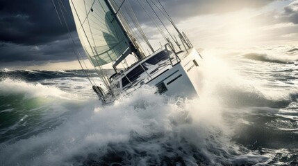 Close-up of a yacht in a stormy sea