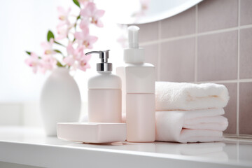 Fototapeta na wymiar Bathroom beauty products
