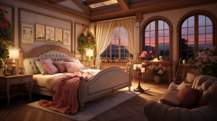 Interior of a cozy room in romantic style - obrazy, fototapety, plakaty