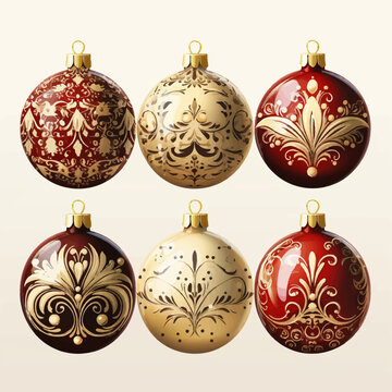christmas, ball, decoration, holiday, ornament, celebration, xmas, gold, winter, glass, sphere, year, bauble, hanging, new, season, isolated, red, vector, color, baubles, tree, shiny, set, christmas o