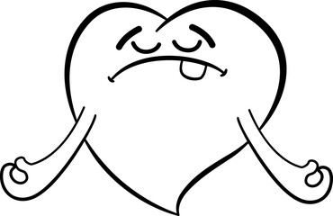 Cartoon Heart in Yoga Pose for Coloring Page. Face Emotion. Vector Illustration of Funny Character