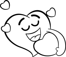 Cartoon Heart in Love for Coloring Page. Face Emotion. Vector Illustration of Funny Character for Valentines Day