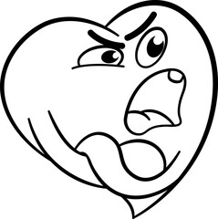 Outraged Cartoon Heart for Coloring Page. Crossed Arms and Raised Voices. Face Emotion. Vector Illustration of Funny Character