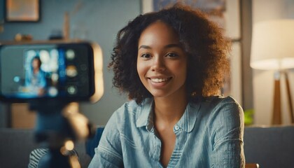 young female influencer recording a candid video for social media