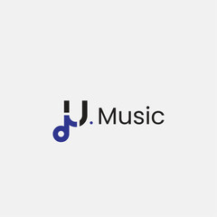 U letter and Music note logo design icon minimal and clean