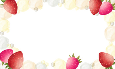 イチゴの水彩風な可愛いフレームイラスト(文字なし)