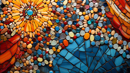 Colorful Mosaic Mastery: Close-Up of Intricate Artwork Showcasing the Beauty of Handcrafted Precision