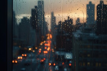 Rainy City Window View - obrazy, fototapety, plakaty