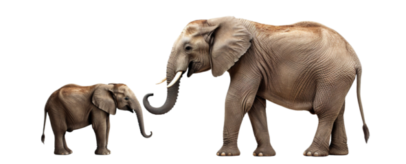 Big elephant with a cute little elephant calf, cut out