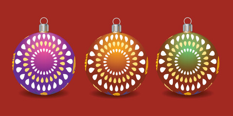 Set of shiny Christmas balls. Exclusive concept, hand-drawn, and highly rendered work for the upcoming Christmas.