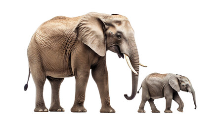 Fototapeta premium Big elephant with a cute little elephant calf, cut out