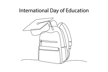 Continuous one line drawing International Education Day concept. Doodle vector illustration.