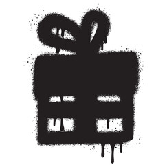 Spray Painted Graffiti Gift box icon Sprayed isolated with a white background.