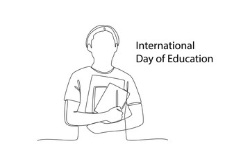 Continuous one line drawing International Education Day concept. Doodle vector illustration.