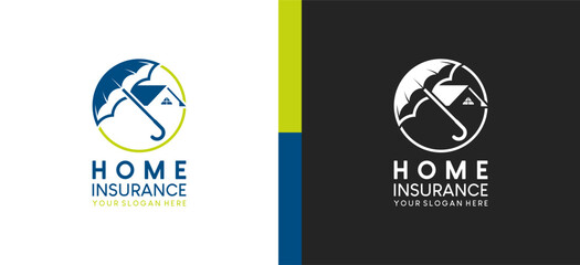 Home insurance logo design with simple protection umbrella vector symbol - obrazy, fototapety, plakaty