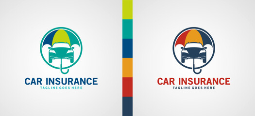 Car insurance logo design with protective umbrella vector symbol