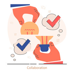 Collaboration. Joint idea. Shared goals, coordination for additional business development. Successful coworking. Flat vector illustration