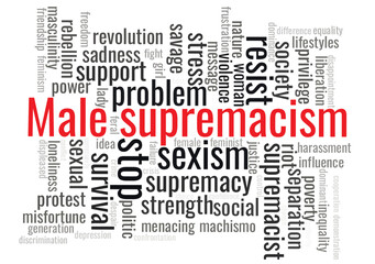 Illustration in the form of a cloud of words related to Male supremacism