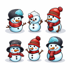 snowman, christmas, snow, winter, holiday, vector, hat, illustration, cold, xmas, snowflake, 