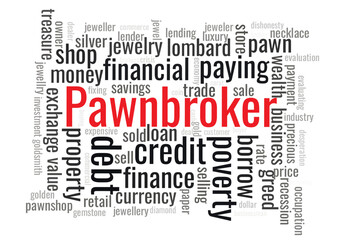 Illustration in the form of a cloud of words related to pawnbroker