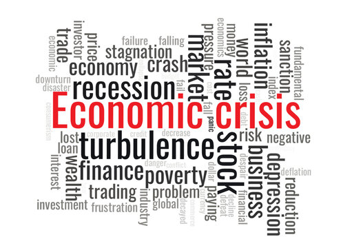 Illustration in the form of a cloud of words related to Economic crisis