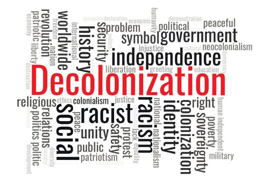 Illustration in the form of a cloud of words related to a Decolonization