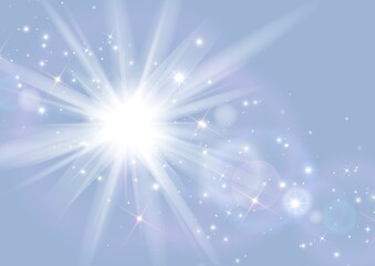 Glowing explosion of light on a blue background, trendy color