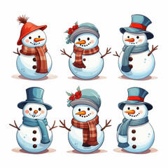snowman, christmas, snow, winter, holiday, vector, hat, illustration, cold, xmas, snowflake, 