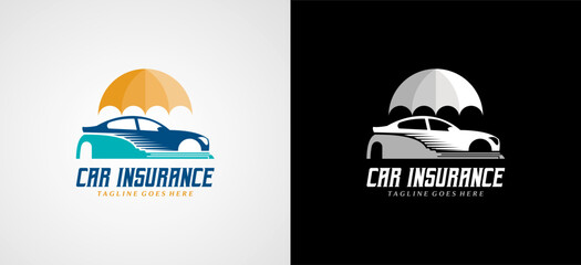 Fototapeta premium Car insurance logo design with vector symbol of protection umbrella with car key