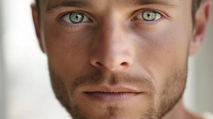 Fototapeta premium An up-close perspective of the man's eyes, conveying a powerful presence.