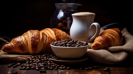 a cup Coffee and croissant