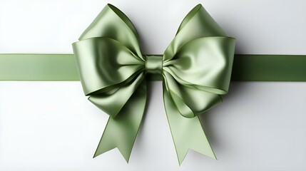 Green gift bow on a white background: postcard, screensaver, layout, congratulations, holiday, gift, surprise, bright, big (Ai)