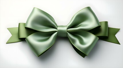 Green gift bow on a white background: postcard, screensaver, layout, congratulations, holiday, gift, surprise, bright, big (Ai)