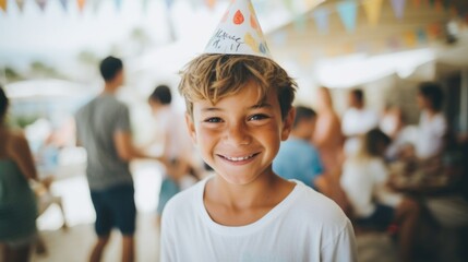 A cheerful little pupil is having a blast at his beach-themed birthday.