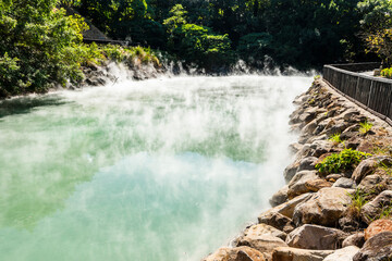 Fototapeta premium Beautiful view of Thermal Valley in Beitou, Taipei, Taiwan, Located beside Beitou Hot Spring Park.