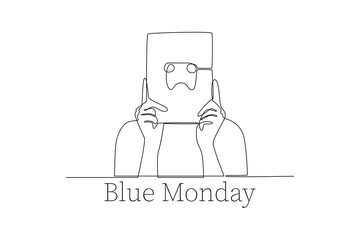 One continuous line drawing of Blue Monday concept. Doodle vector illustration in simple linear style.