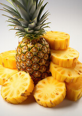 fresh pineapple fruit with slices isolated on white background