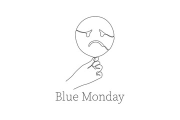One continuous line drawing of Blue Monday concept. Doodle vector illustration in simple linear style.