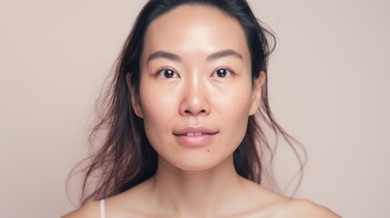 Closeup shot showcasing an Asian woman's authentic skin.