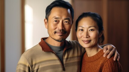 A couple in their middle years, finding joy in each other's embrace within the comfort of home.