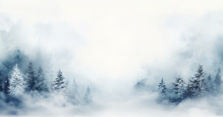 a white background with snowy trees and branches,