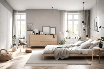 A Scandinavian-style bedroom with clean lines, a neutral color scheme, and minimalistic furniture for a simple yet sophisticated design.