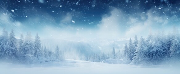 Fototapeta na wymiar a winter landscape with blue mist falling on snow,