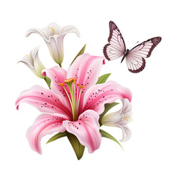 pink lily flowers on the png transparent background, easy to decorate projects.
