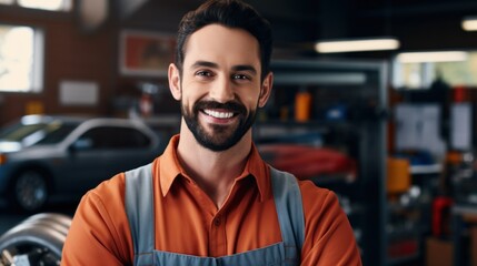 The delighted mechanic showcases happiness in a snapshot taken at the repair shop.