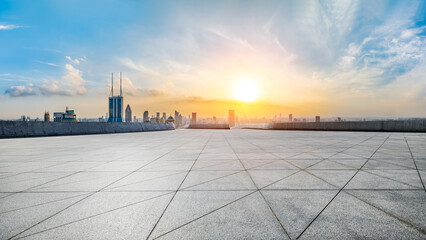 City Square and Shanghai skyline with modern buildings at sunset, China. Panoramic view. - obrazy, fototapety, plakaty
