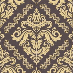 Orient vector classic pattern. Seamless abstract background with vintage elements. Orient brown and golden pattern. Ornament barogue wallpaper
